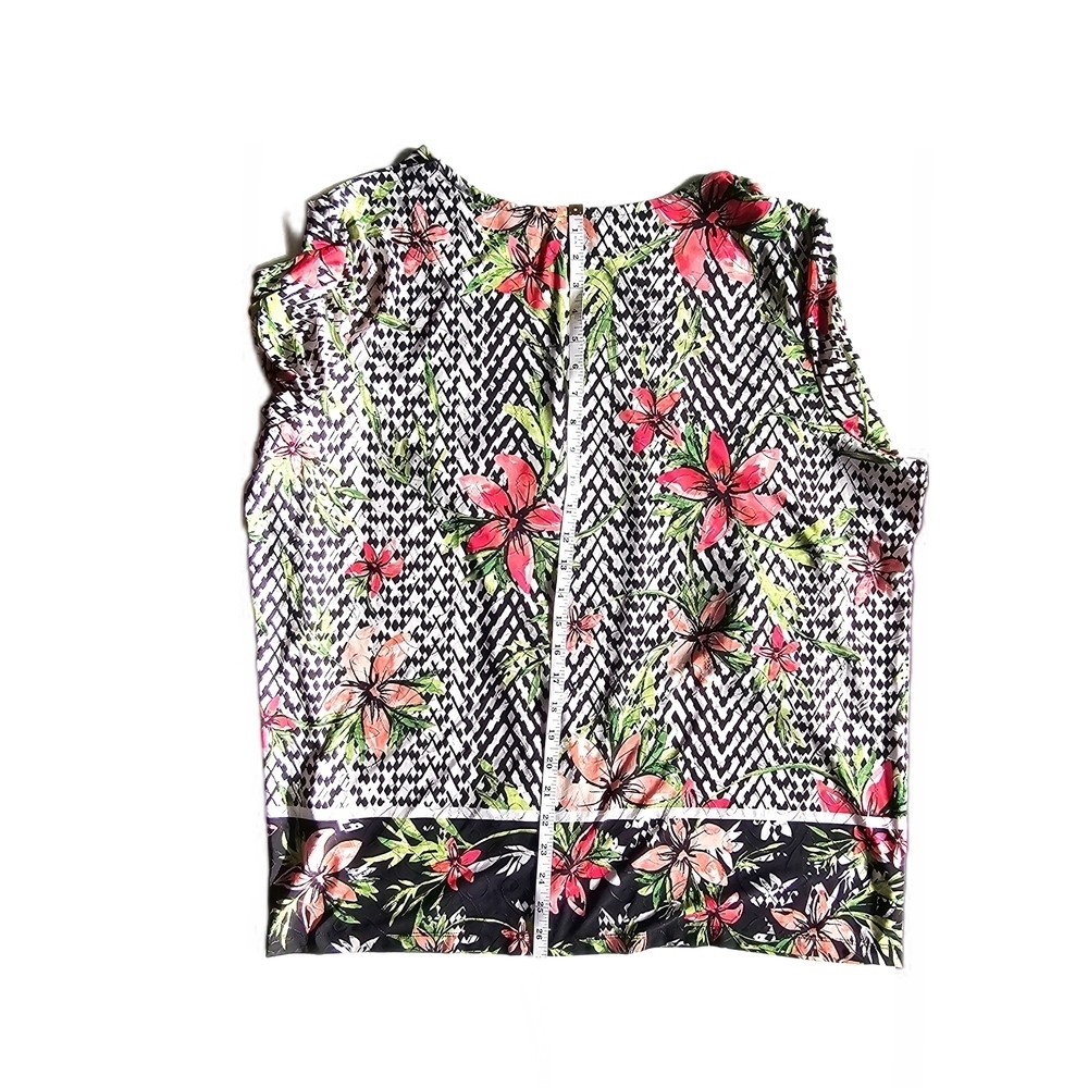 JN Collectipn Tropical Tunic Black and Pink Floral Blouse Top - Picture 11 of 14